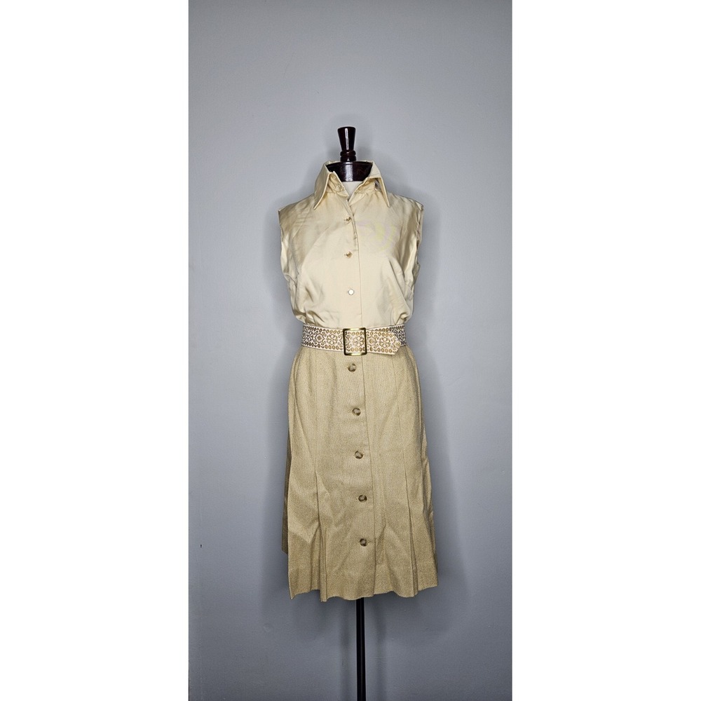 VTG 1960s California Girl Tweed Dress & Jacket Set Embroidered Belt Mod M - Picture 6 of 10